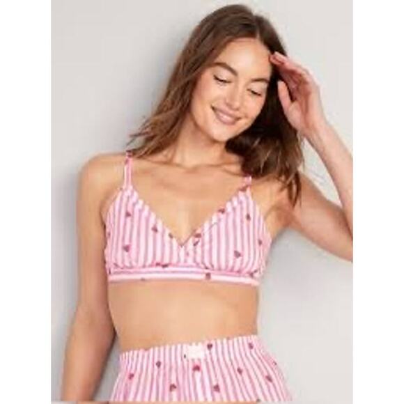 Old Navy NWT Women’s Sz Large Strawberry Stripped Smoked Back Bralette Top - Picture 1 of 6